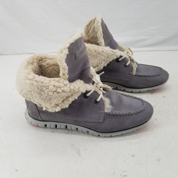 Cole Haan ZeroGrand Shearling Gray Suede Waterproof Fur Chukka Bootie Size 9.5 B - Picture 6 of 11